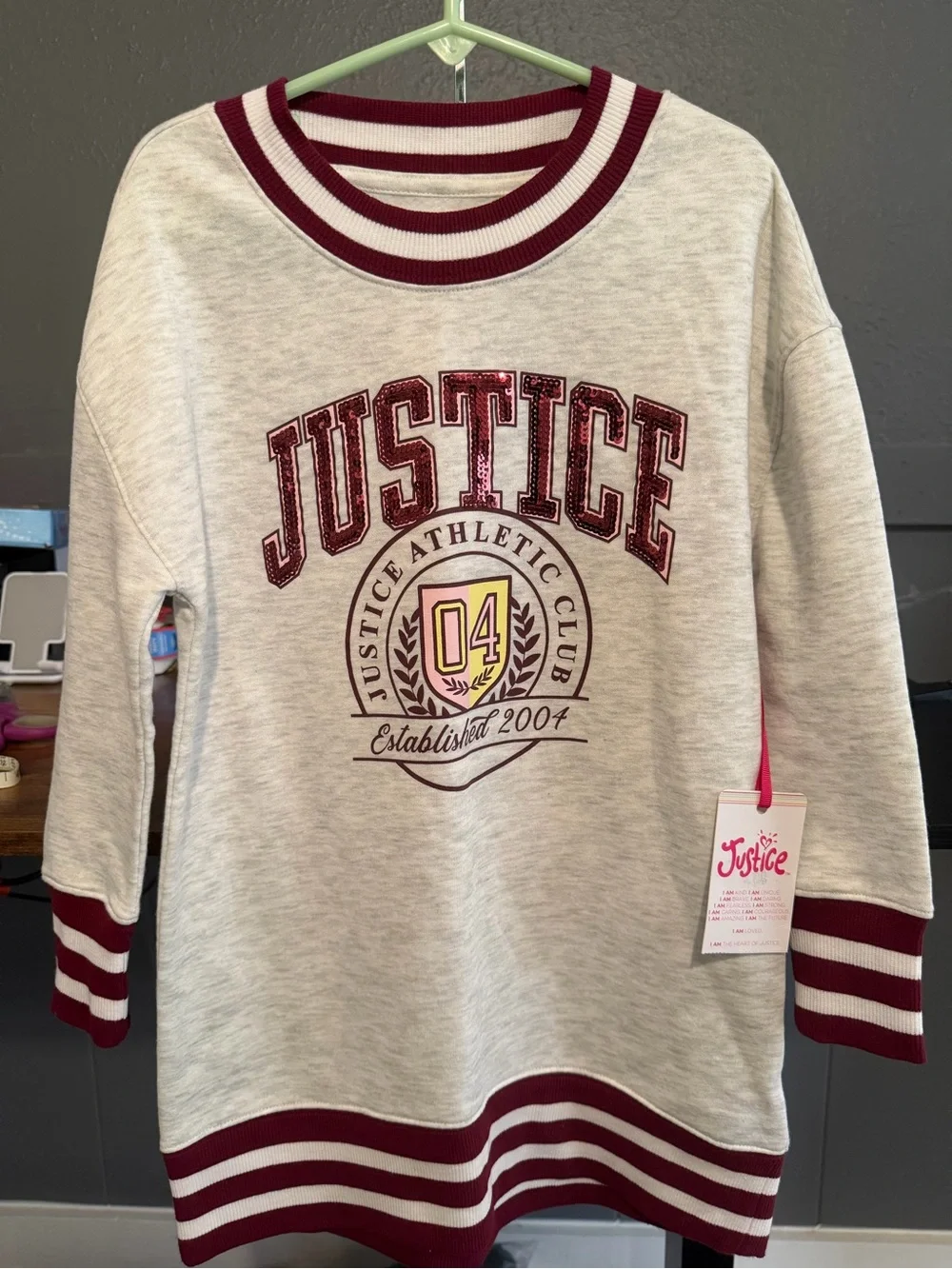 Justice Cream & Maroon Athletic Sweatshirt Dress